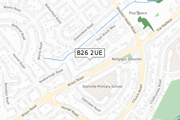 B26 2UE map - large scale - OS Open Zoomstack (Ordnance Survey)