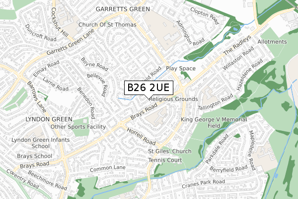 B26 2UE map - small scale - OS Open Zoomstack (Ordnance Survey)