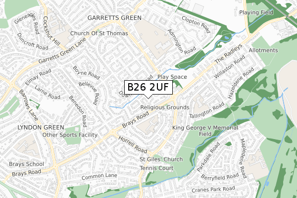 B26 2UF map - small scale - OS Open Zoomstack (Ordnance Survey)