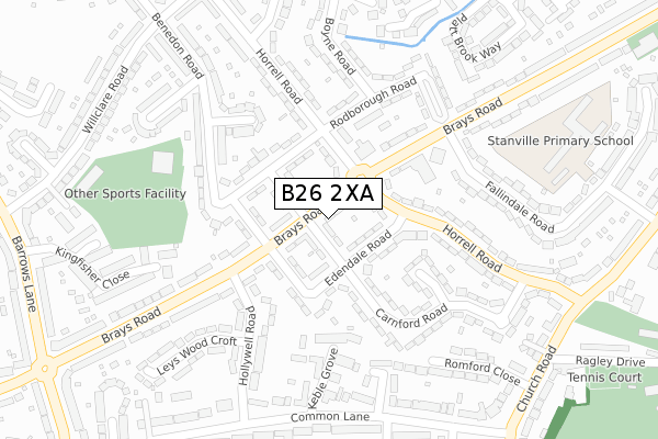 B26 2XA map - large scale - OS Open Zoomstack (Ordnance Survey)