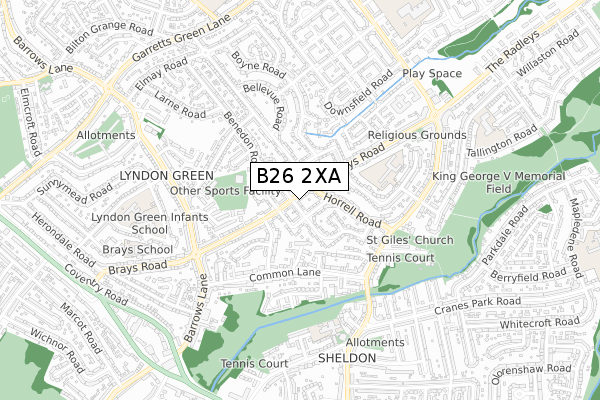 B26 2XA map - small scale - OS Open Zoomstack (Ordnance Survey)