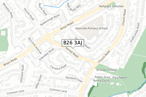 B26 3AJ map - large scale - OS Open Zoomstack (Ordnance Survey)