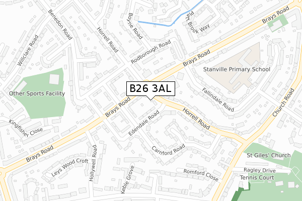 B26 3AL map - large scale - OS Open Zoomstack (Ordnance Survey)