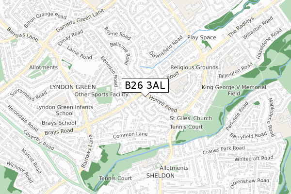 B26 3AL map - small scale - OS Open Zoomstack (Ordnance Survey)