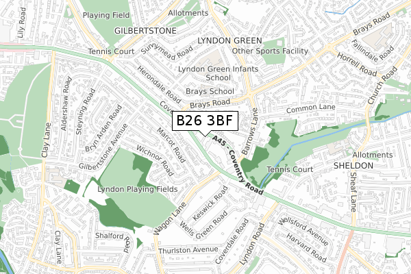 B26 3BF map - small scale - OS Open Zoomstack (Ordnance Survey)