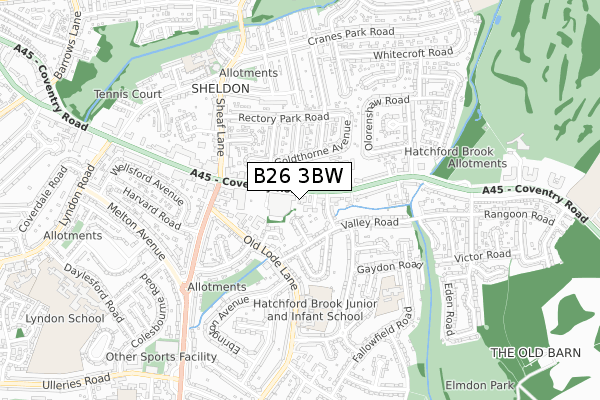 B26 3BW map - small scale - OS Open Zoomstack (Ordnance Survey)