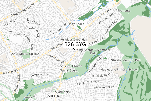 B26 3YG map - small scale - OS Open Zoomstack (Ordnance Survey)