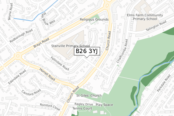 B26 3YJ map - large scale - OS Open Zoomstack (Ordnance Survey)