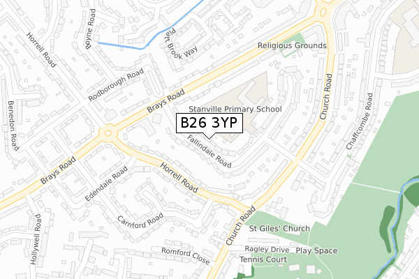 B26 3YP map - large scale - OS Open Zoomstack (Ordnance Survey)