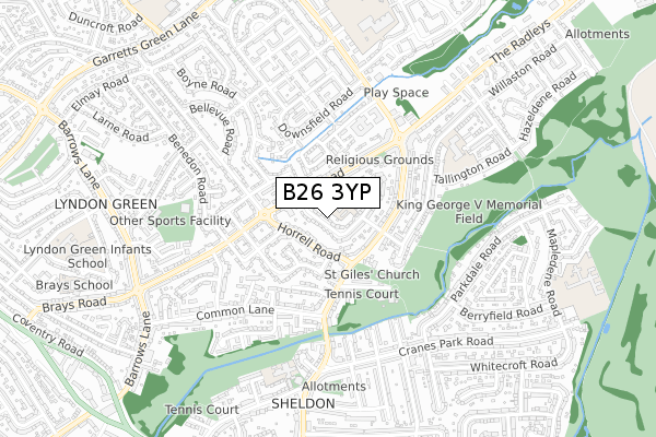 B26 3YP map - small scale - OS Open Zoomstack (Ordnance Survey)