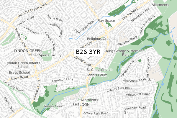 B26 3YR map - small scale - OS Open Zoomstack (Ordnance Survey)