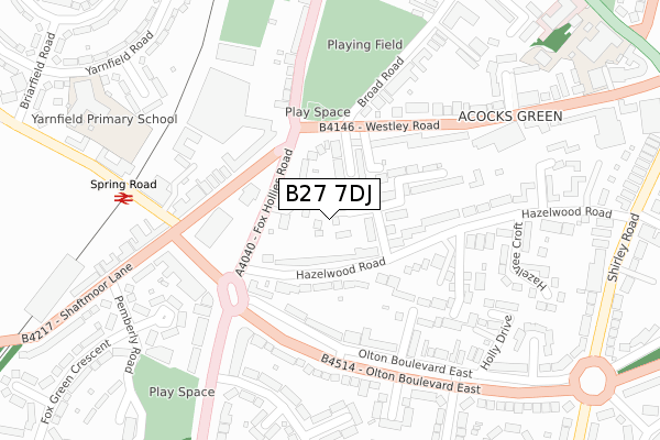 B27 7DJ map - large scale - OS Open Zoomstack (Ordnance Survey)