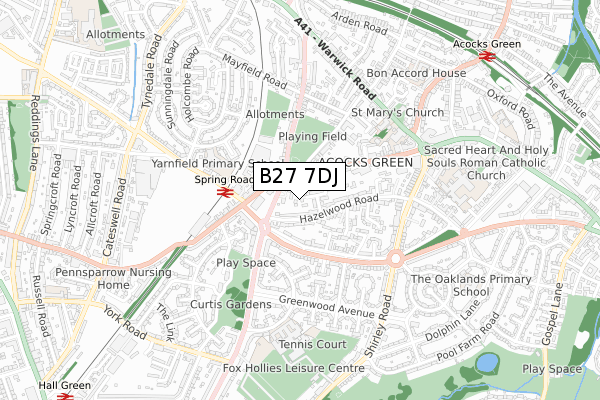 B27 7DJ map - small scale - OS Open Zoomstack (Ordnance Survey)