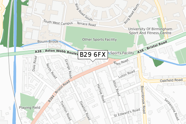 B29 6FX map - large scale - OS Open Zoomstack (Ordnance Survey)