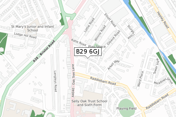 B29 6GJ map - large scale - OS Open Zoomstack (Ordnance Survey)