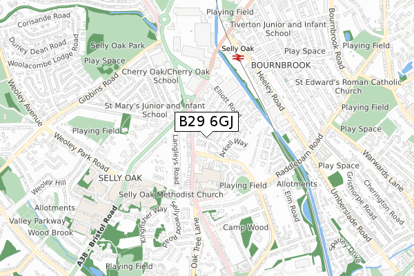 B29 6GJ map - small scale - OS Open Zoomstack (Ordnance Survey)