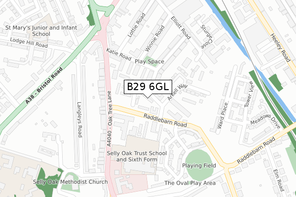 B29 6GL map - large scale - OS Open Zoomstack (Ordnance Survey)