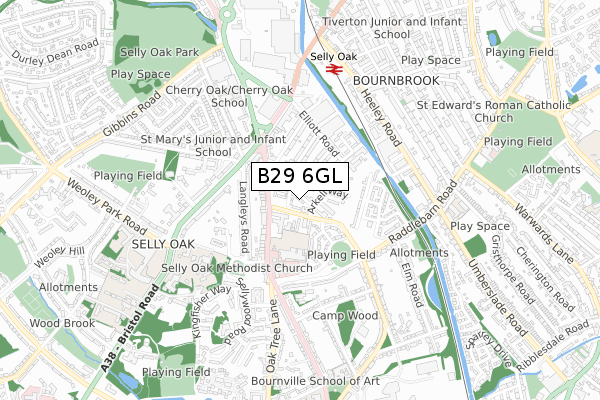 B29 6GL map - small scale - OS Open Zoomstack (Ordnance Survey)