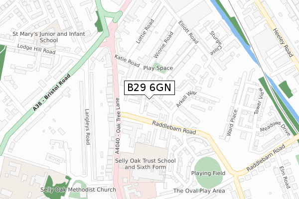 B29 6GN map - large scale - OS Open Zoomstack (Ordnance Survey)