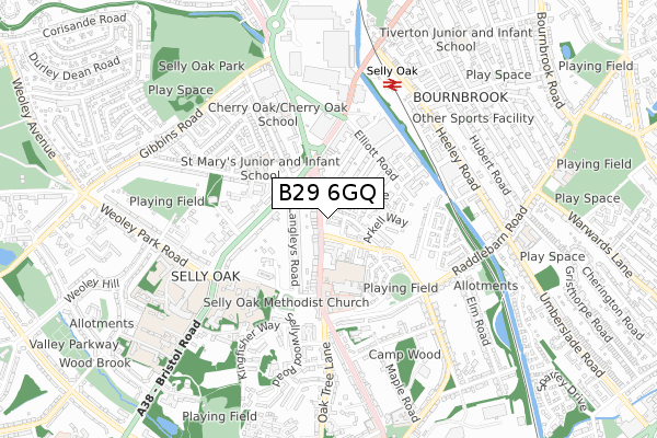 B29 6GQ map - small scale - OS Open Zoomstack (Ordnance Survey)