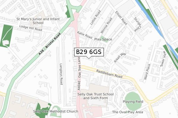 B29 6GS map - large scale - OS Open Zoomstack (Ordnance Survey)