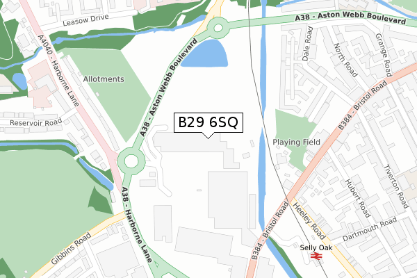 B29 6SQ map - large scale - OS Open Zoomstack (Ordnance Survey)