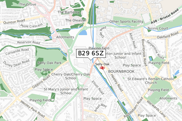 B29 6SZ map - small scale - OS Open Zoomstack (Ordnance Survey)