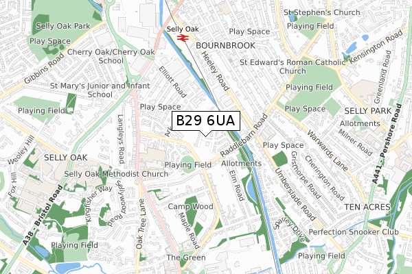 B29 6UA map - small scale - OS Open Zoomstack (Ordnance Survey)