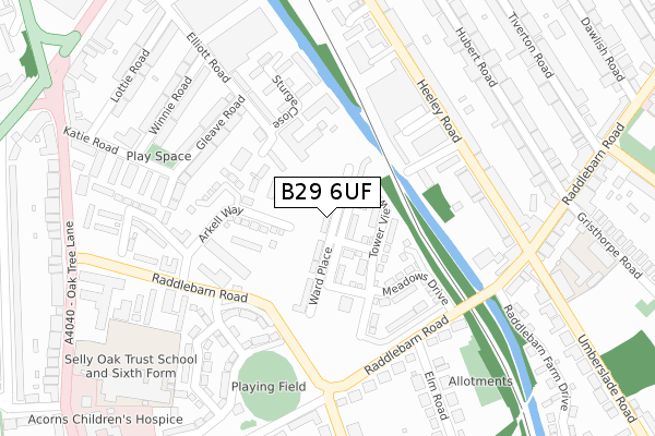 B29 6UF map - large scale - OS Open Zoomstack (Ordnance Survey)