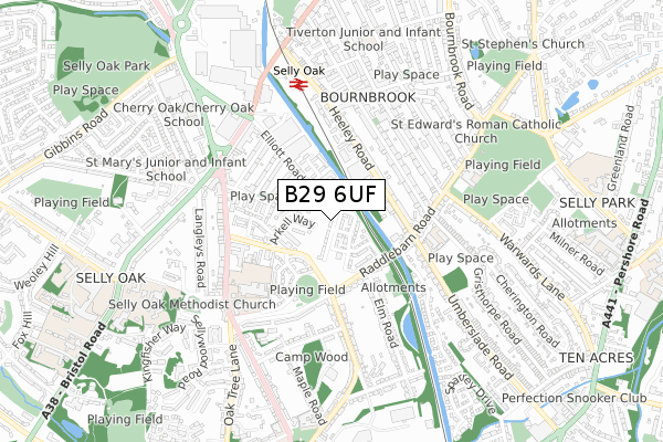 B29 6UF map - small scale - OS Open Zoomstack (Ordnance Survey)