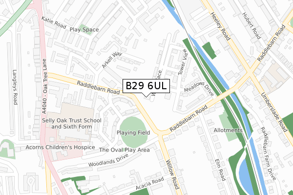 B29 6UL map - large scale - OS Open Zoomstack (Ordnance Survey)