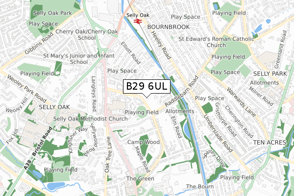 B29 6UL map - small scale - OS Open Zoomstack (Ordnance Survey)