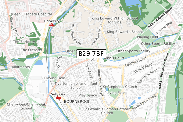 B29 7BF map - small scale - OS Open Zoomstack (Ordnance Survey)