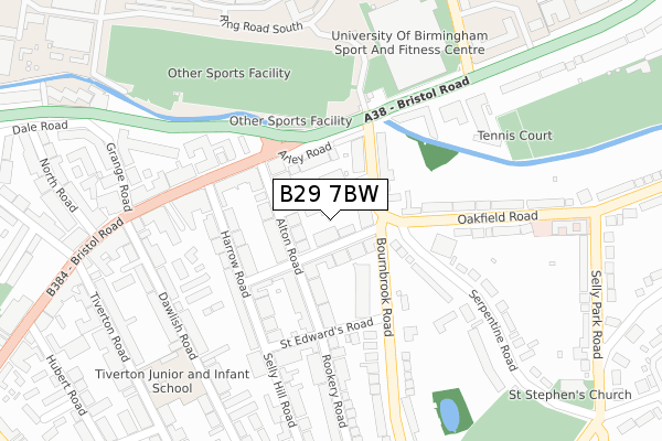 B29 7BW map - large scale - OS Open Zoomstack (Ordnance Survey)