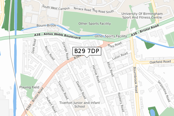 B29 7DP map - large scale - OS Open Zoomstack (Ordnance Survey)