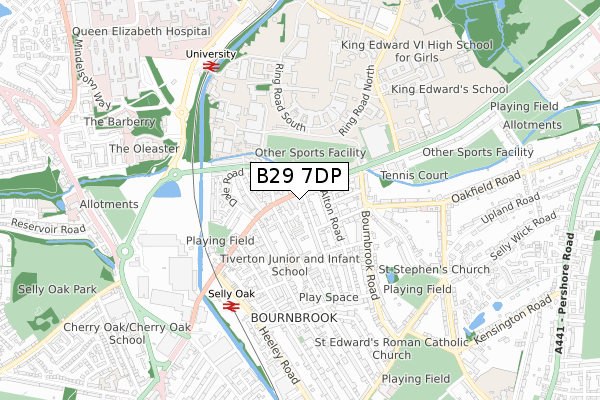 B29 7DP map - small scale - OS Open Zoomstack (Ordnance Survey)