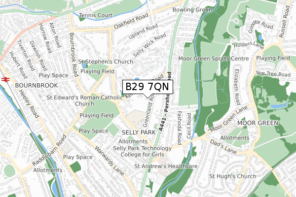 B29 7QN map - small scale - OS Open Zoomstack (Ordnance Survey)