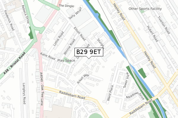 B29 9ET map - large scale - OS Open Zoomstack (Ordnance Survey)