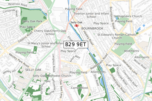 B29 9ET map - small scale - OS Open Zoomstack (Ordnance Survey)