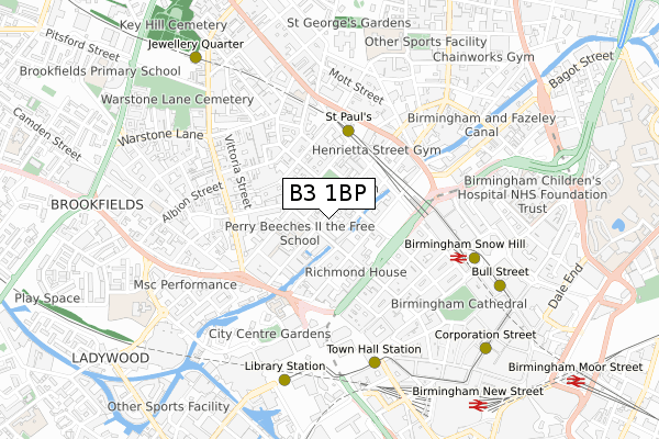 B3 1BP map - small scale - OS Open Zoomstack (Ordnance Survey)