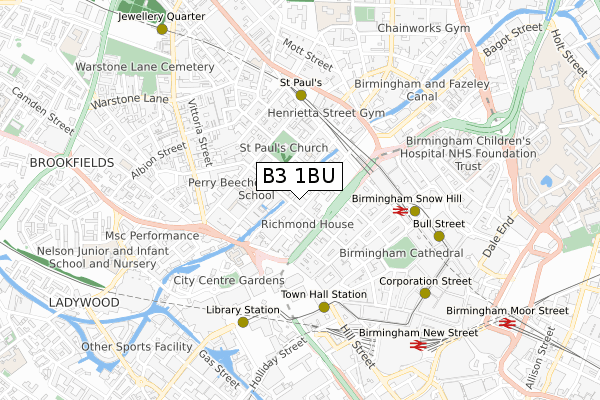 B3 1BU map - small scale - OS Open Zoomstack (Ordnance Survey)