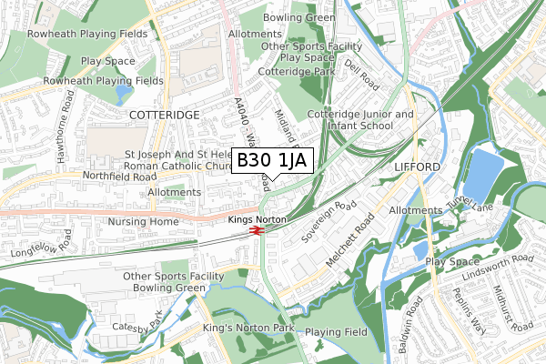 B30 1JA map - small scale - OS Open Zoomstack (Ordnance Survey)