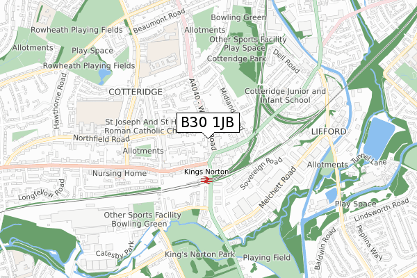 B30 1JB map - small scale - OS Open Zoomstack (Ordnance Survey)