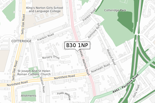 B30 1NP map - large scale - OS Open Zoomstack (Ordnance Survey)