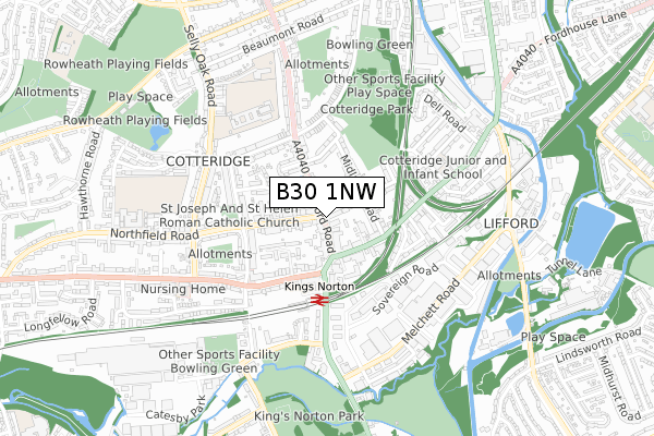 B30 1NW map - small scale - OS Open Zoomstack (Ordnance Survey)