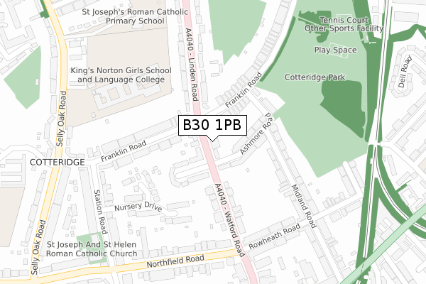 B30 1PB map - large scale - OS Open Zoomstack (Ordnance Survey)