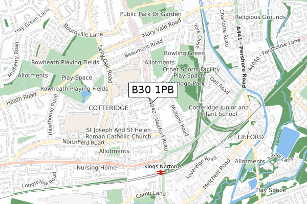 B30 1PB map - small scale - OS Open Zoomstack (Ordnance Survey)