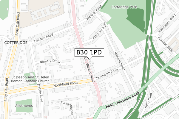 B30 1PD map - large scale - OS Open Zoomstack (Ordnance Survey)