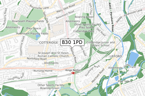 B30 1PD map - small scale - OS Open Zoomstack (Ordnance Survey)