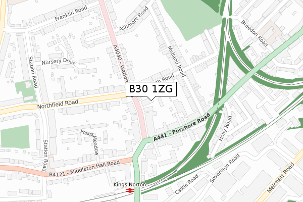 B30 1ZG map - large scale - OS Open Zoomstack (Ordnance Survey)